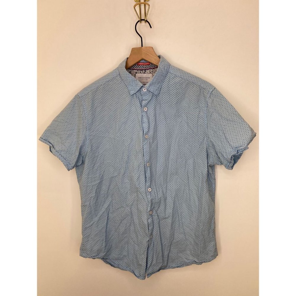 Denim & Flower Short Sleeve Button-Down Shirt Sz L